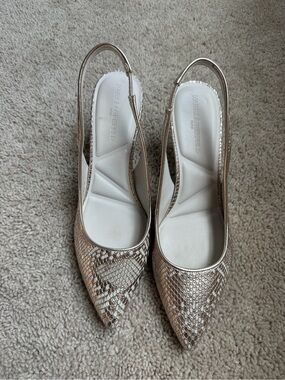 Karl Lagerfeld Rosalyn Metallic Snake-Print Slingback Pumps in Gold and Cream